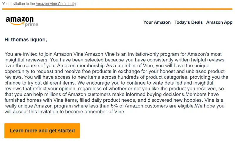 Amazon Vine Invitation